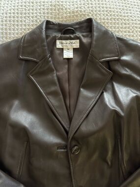 Brown Leather Blazer Petite M